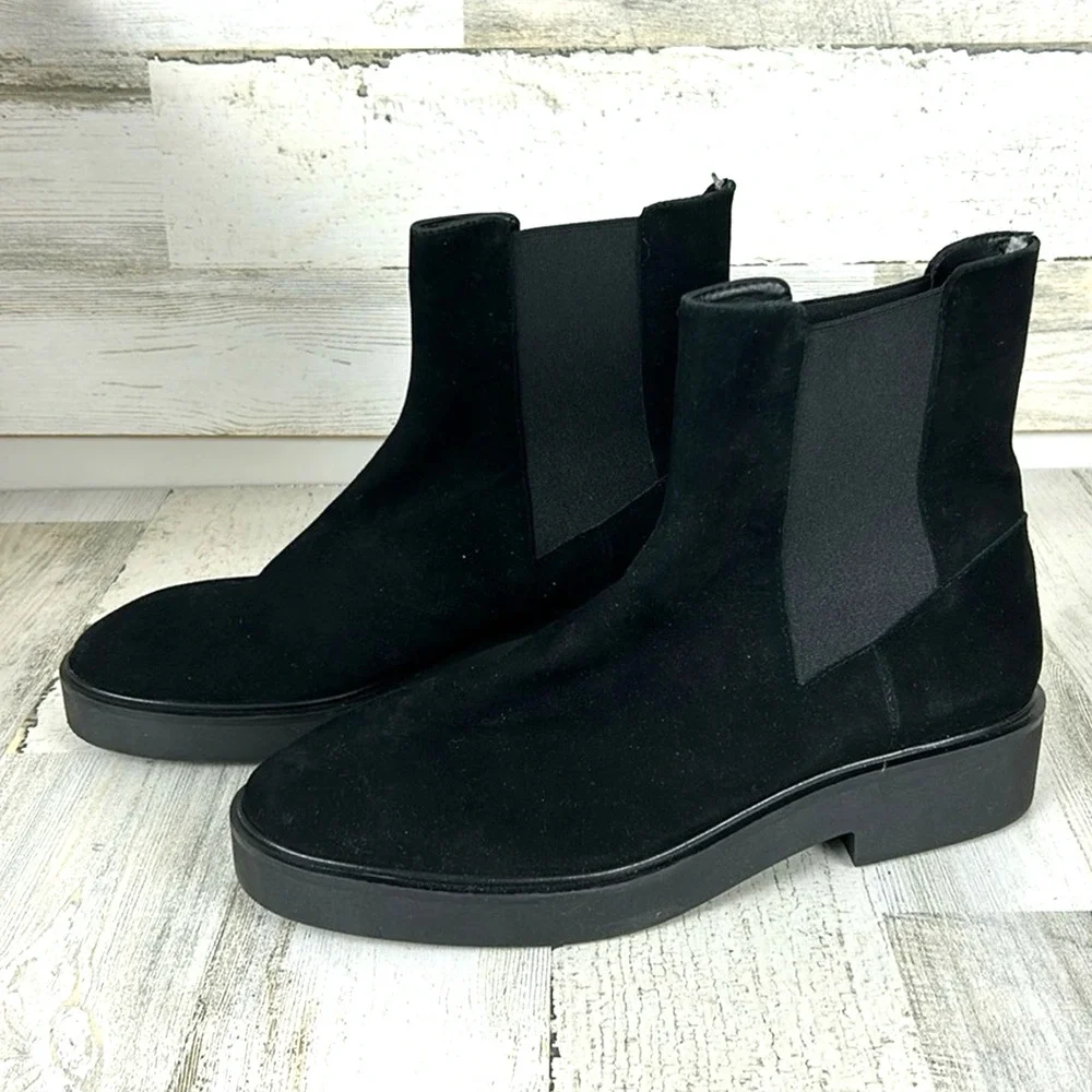 Stuart Weitzman Womens 9 Black Suede Henley Chelsea Boots Luxe Designer NEW